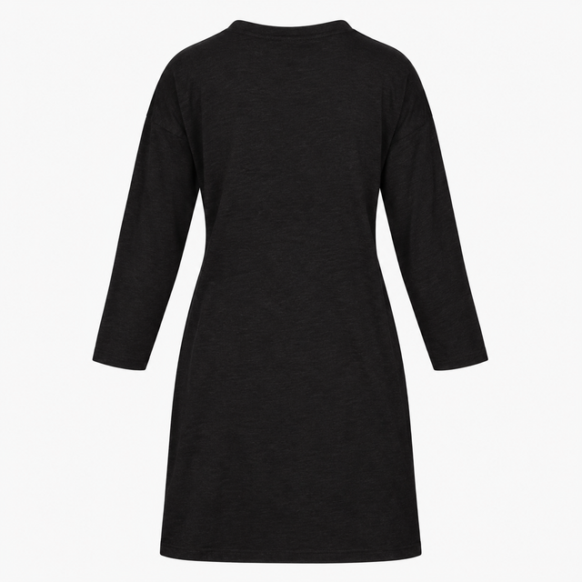 Midi Dress Charcoal Black Drawstring Waist Long Sl