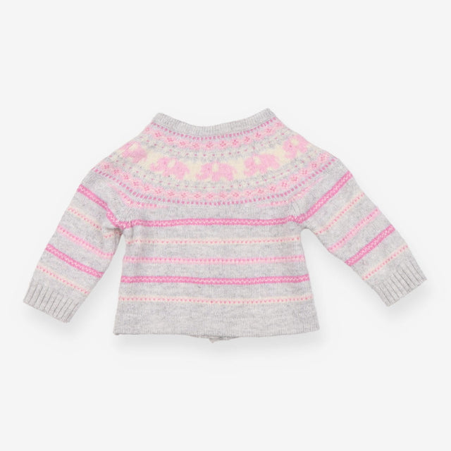 Grey and pink elephant fairisle cardigan