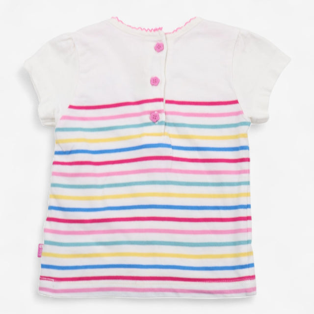 T-Shirt White with Multi Stripes and Pink Dino