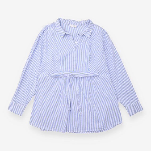 Maternity Shirt Blue White Pinstripe Tie Side Nurs