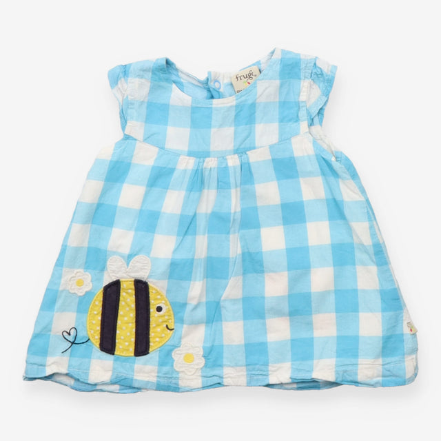 Dress Sleeveless Blue Check with Bumble Bee