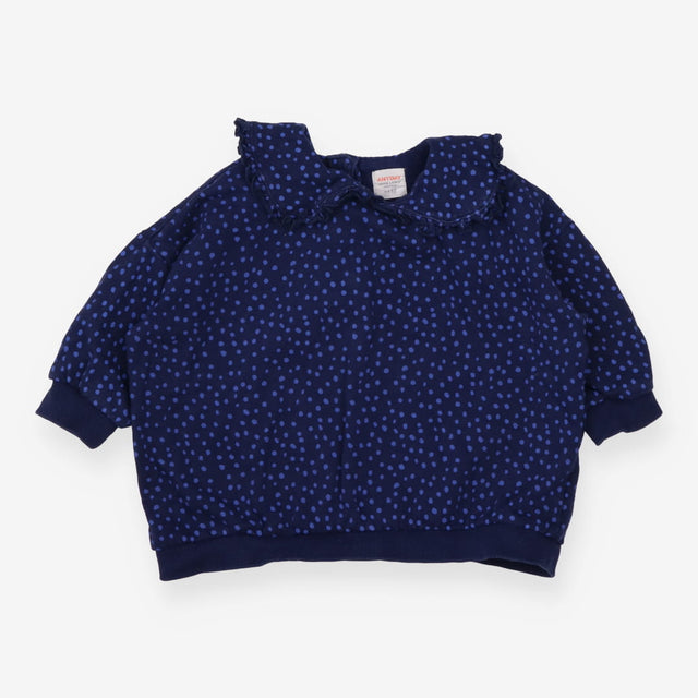 Navy sweater frill collar blue polka dots