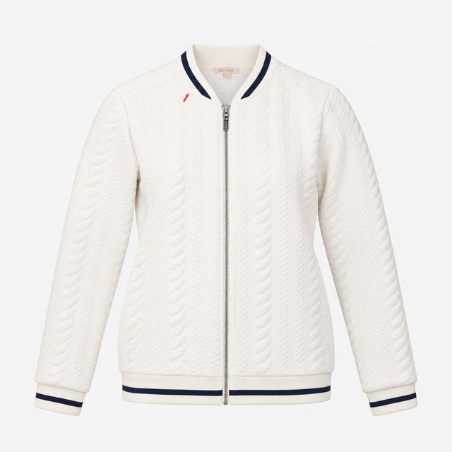 Cream Cable Textured Zip Up Bomber Sweatshirt with