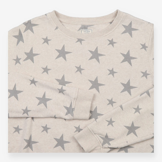 Sweatshirt Jumper Oatmeal Grey Star Print Cotton B
