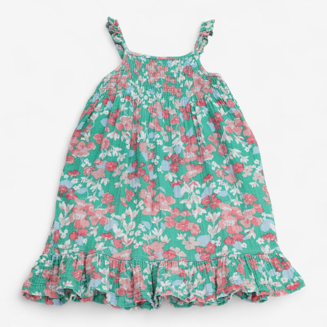 Dress Woven Summer Green Floral Print