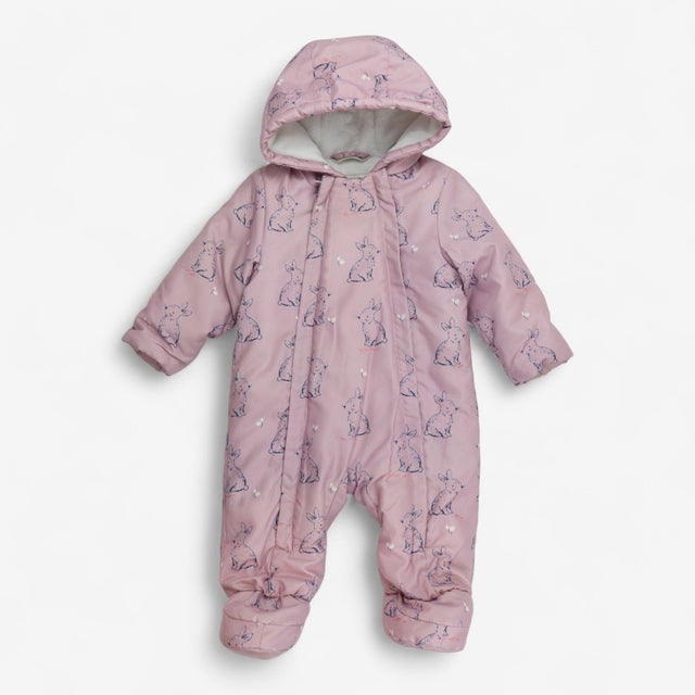 Pink fleece lined pram suit bunnies
