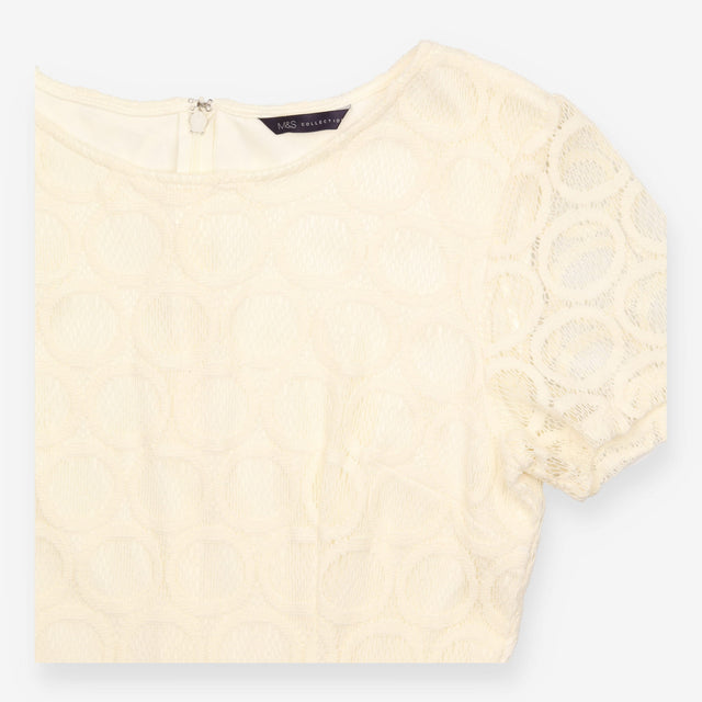 Cream Circle Lace Short Sleeve Fit & Flare Dress