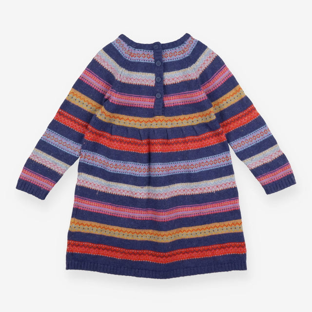 Dress Long Sleeved Knit Blue and Fairisle Stripe