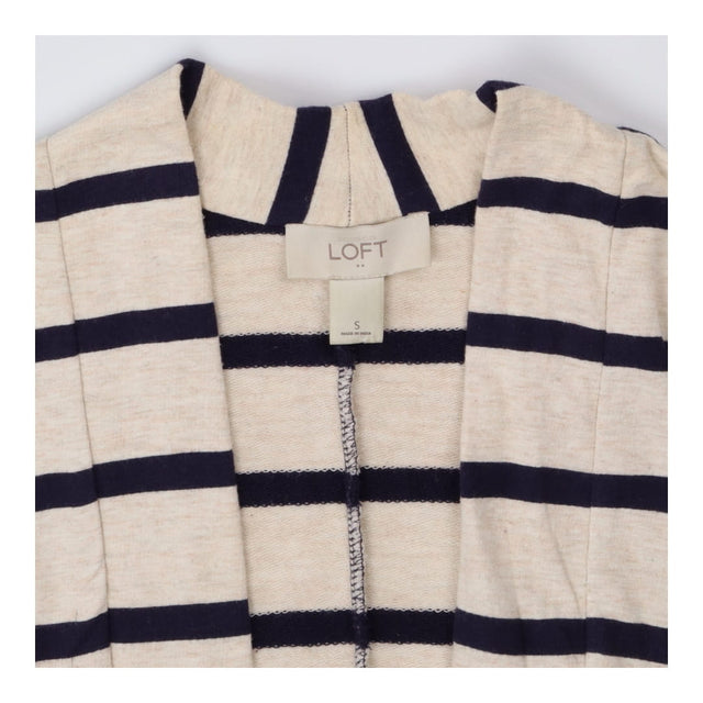 Oatmeal and navy striped open front chic cardigan