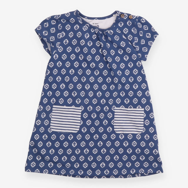 Dress SS blue white design jersey stripe pocket