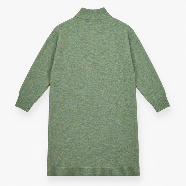 Knitted Dress Sage Green Half Zip Long Sleeve Midi