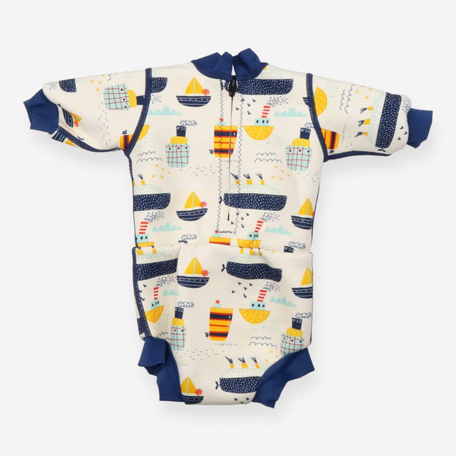 Wetsuit cream boats blue edging