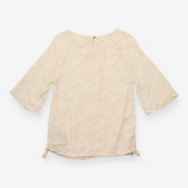 Cream Metallic Silver Floral Embroidered 3/4 Sleev