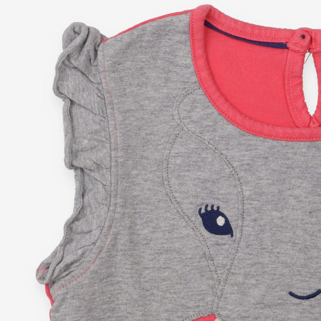 Tee frill sleeves pink grey elephant