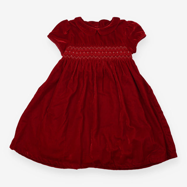 Dress red velvet smocked SS