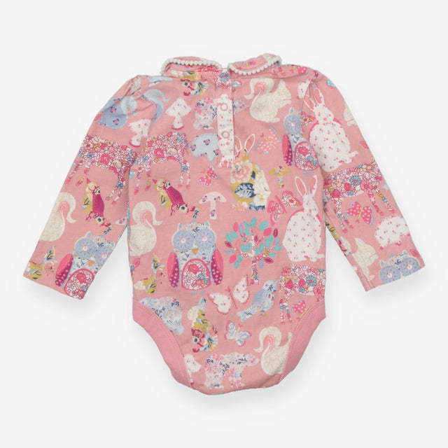 Bodysuit LS pink patchwork animals