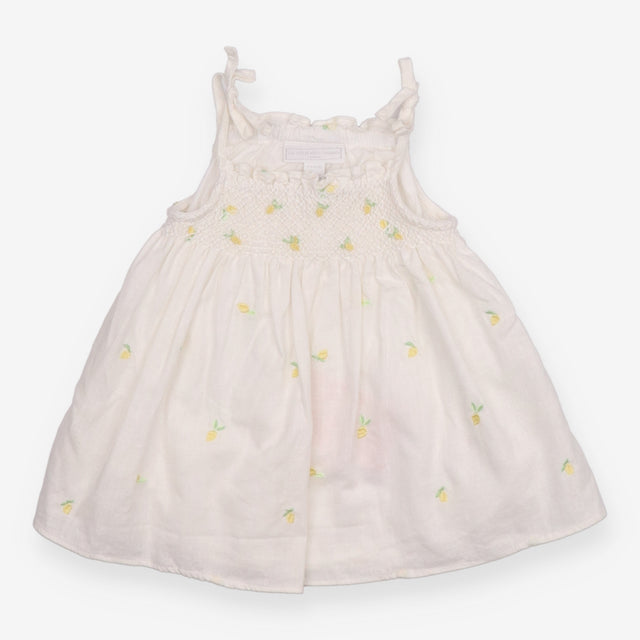 Dress Tie Strap White and Embroidered Lemons