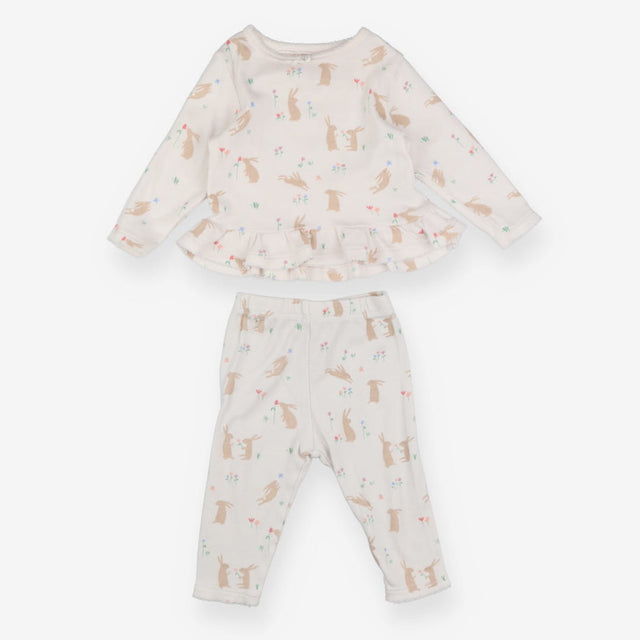 Pyjamas white rabbits flowers peplum