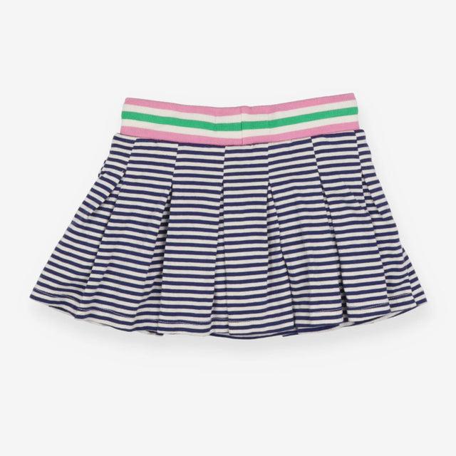 Striped skort with pink and green waistband