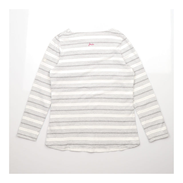 Grey White Stripe Long Sleeve Breton Boat Neck Top