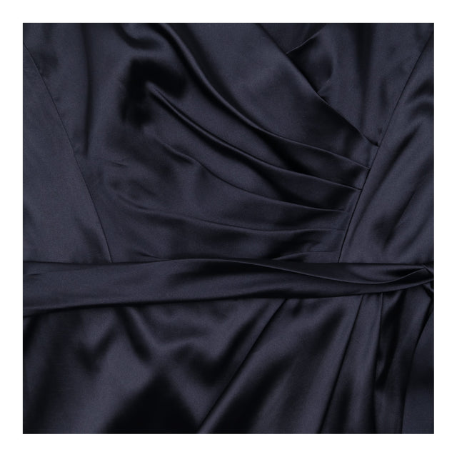 Navy Satin Draped Strappy Bridesmaid Dress