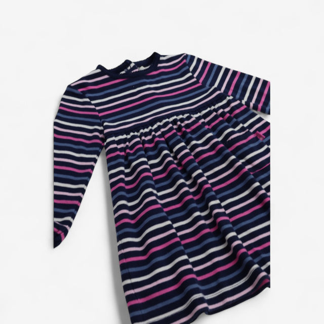 Long sleeve blue pink and white stripe jersey dres