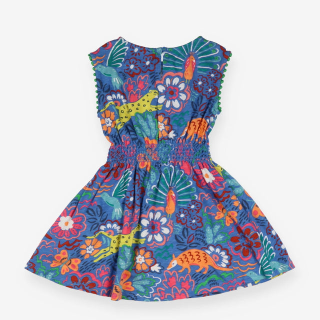 Jersey Dress Blue with Green Little Pompoms and An