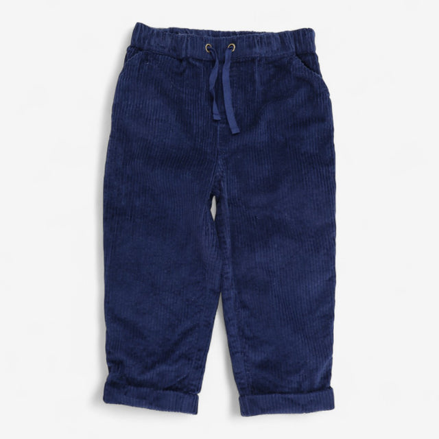 Navy velour ribbed trousers tie waist
