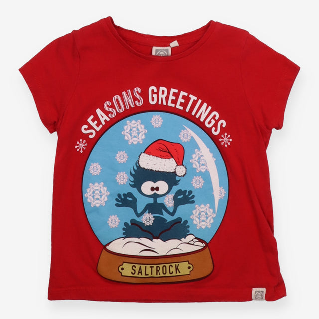 Tee SS red Snow Globe seasons greetings