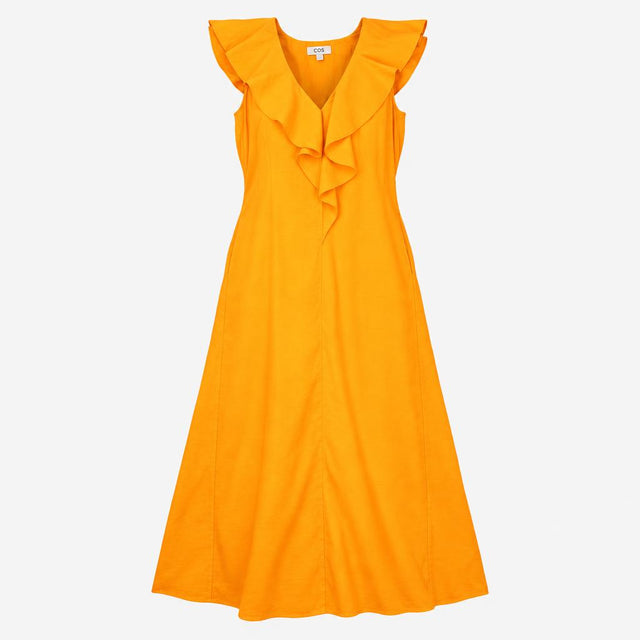 Dress Ruffle Front V-Neck Sleeveless Maxi Bright O
