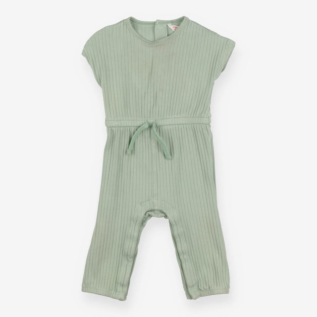 Romper green ribbed tie waist