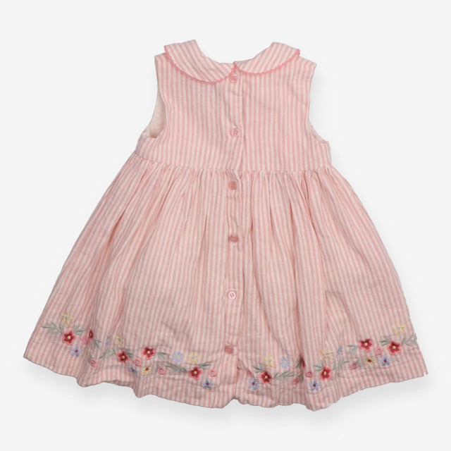 Pink Striped Collared Dress with Flowers