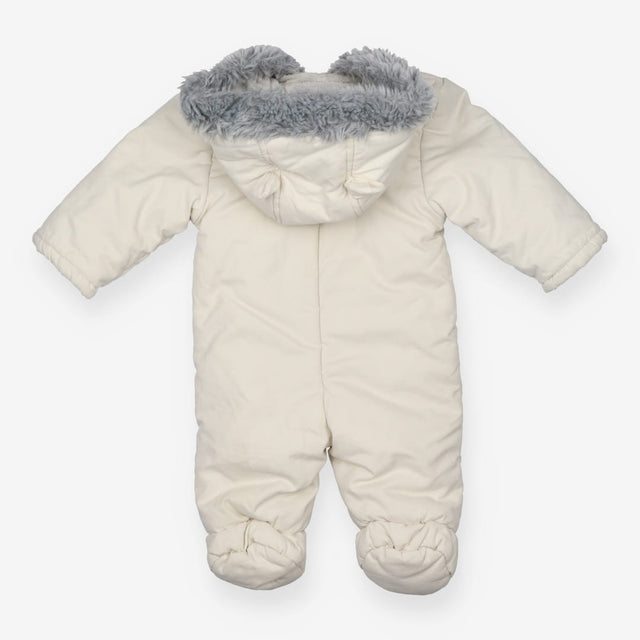 Cream Fleece Lined snowsuit with Grey Fur Hood