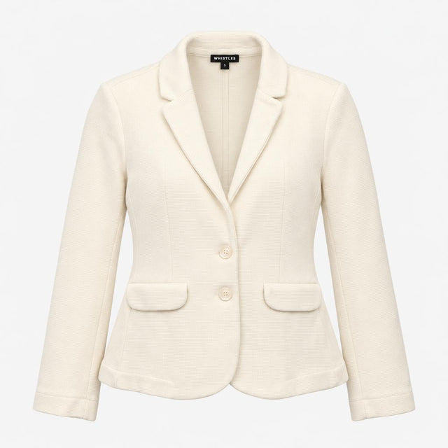 Blazer White Textured Cotton Two Button Notch Lape