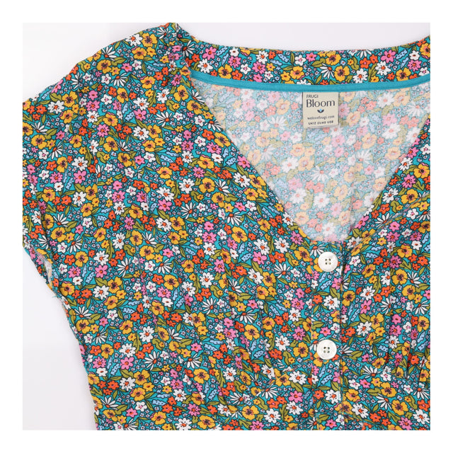 Multicolour Floral Dress Button Front V Neck