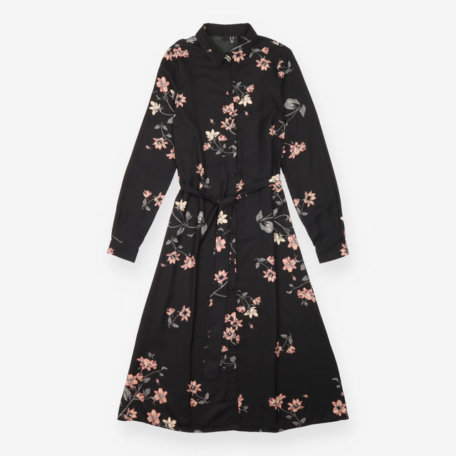 Vero Moda Black Pink Floral Long Sleeve Belted Shi