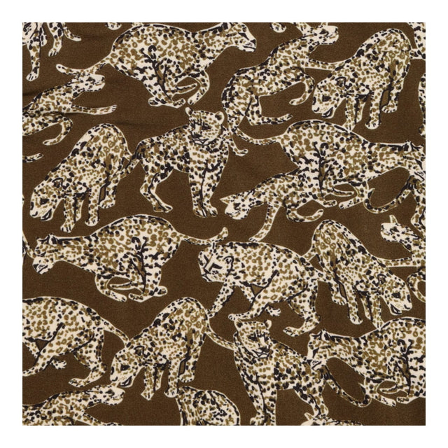 Wrap Dress Khaki Leopard Print Ruffle Long Sleeve