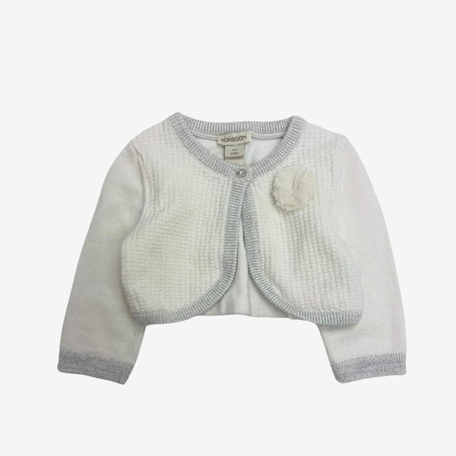 White cropped cardi with silver trim