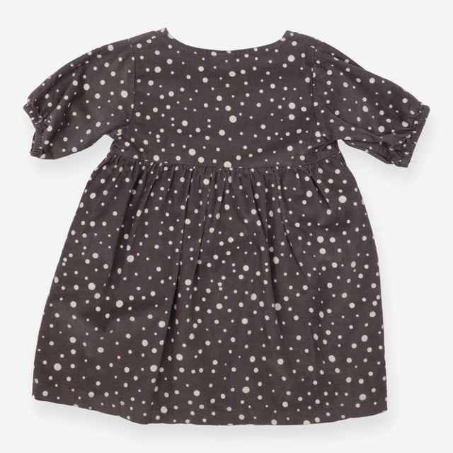 Cord Dress Grey with Cuffed Short Sleeves