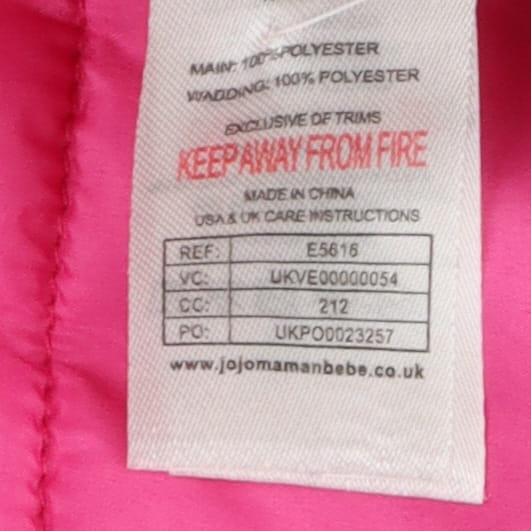 Pink puffer coat with navy trim
