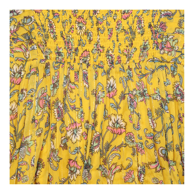 Boden Ochre Yellow Floral Metallic Lurex Smocked M
