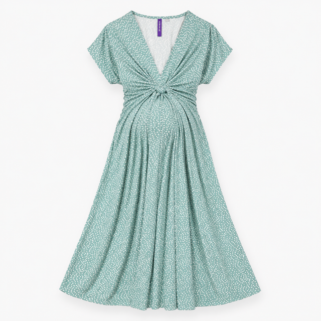 Dress Sage Green Polka Dot Knot Front Maternity