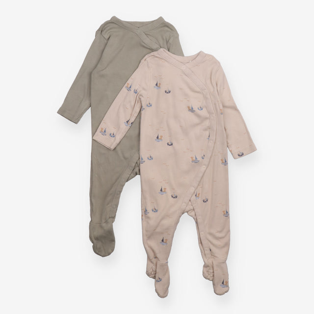 Sleepsuits Beige with Boats and Khaki 2-Pack