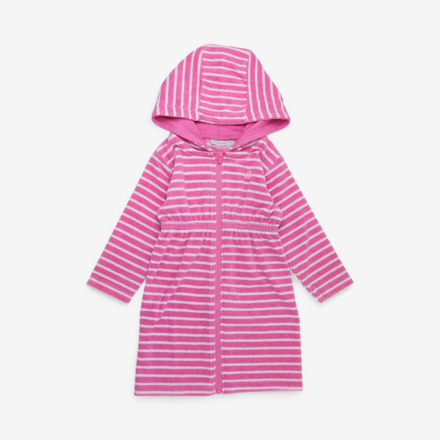 Dress pink white striped towelling with hood