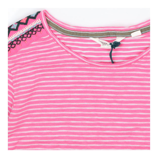 Abbie Pink Stripe Crew neck t-shirt with embroider