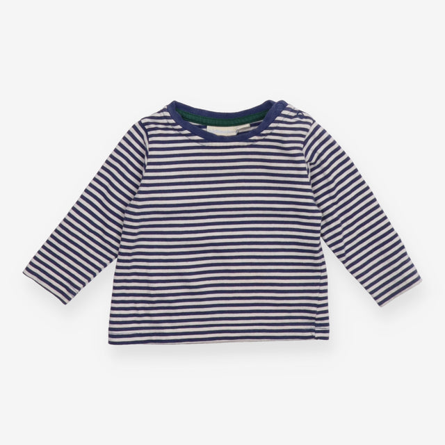 Blue Striped Long Sleeve Green Collar