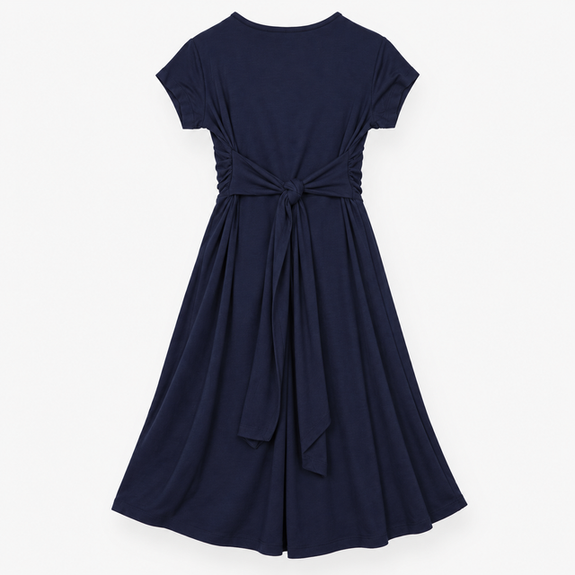 Navy Knot Front Short Sleeve Maternity Dress