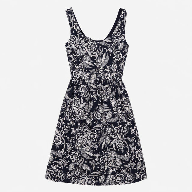 Mini Dress Navy Blue White Floral Print Sleeveless