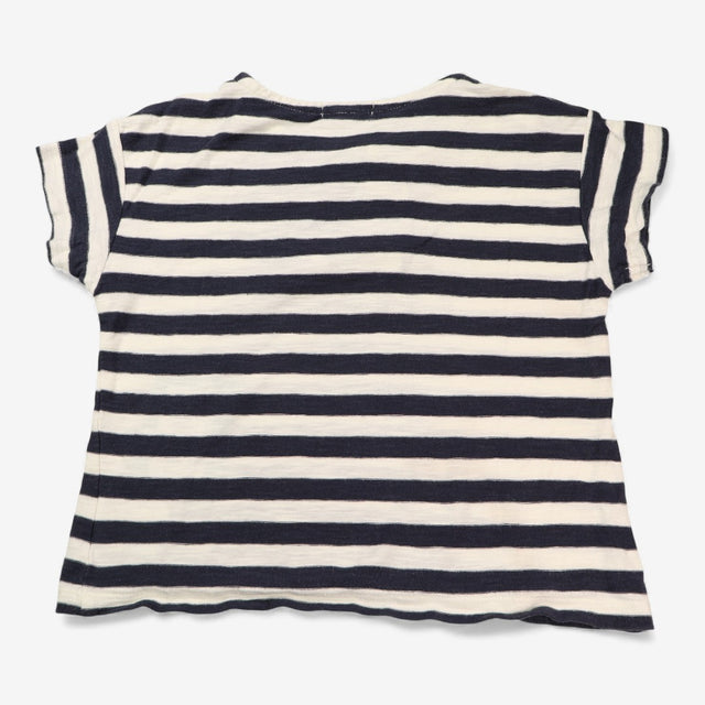 T-Shirt Navy Striped Brown Buttons