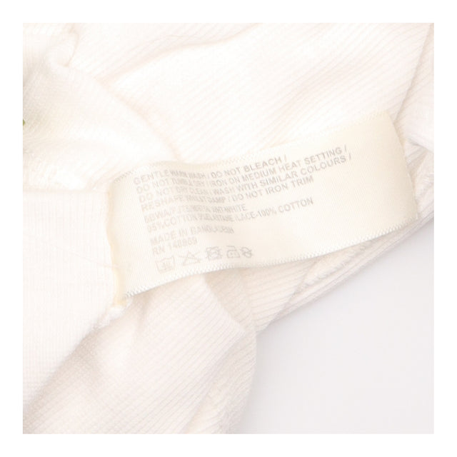 White Ribbed Cotton Stretch Crochet Lace Back Scoo